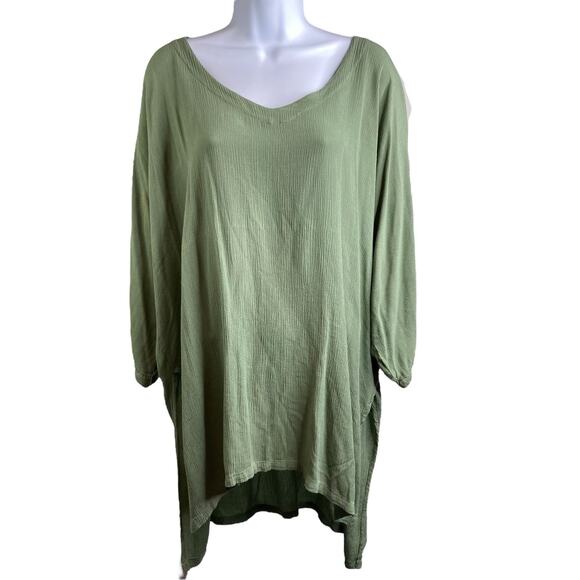 Vintage Mission Canyon Santa Barbara Olive Crinkle Gauze Top One Size Boho - Picture 1 of 9